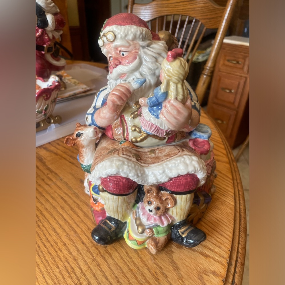 Fitz & Floyd Santa's Magic Workshop Candy Jar Christmas Work Shop Vintage 1996